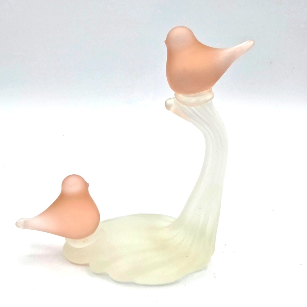 Pink Satin Glass Love Birds on Branch Hallmark Crowning Touch Collection Cottage
